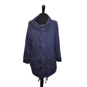 Zara Jacket Cowl Neck Utility Blue Cotton Polyester Midweight Size L